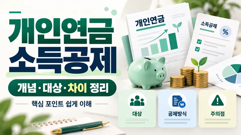 개인연금 소득공제 대상과 공제방식 차이를 표현한 금융 인포그래픽