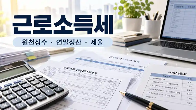 근로소득세 원천징수와 연말정산 흐름을 보여주는 실사형 대표이미지