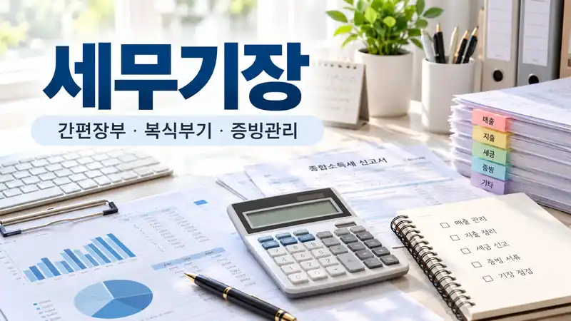 세무기장 간편장부와 복식부기, 증빙관리 핵심을 보여주는 실사형 대표이미지