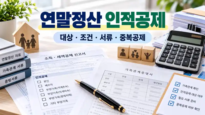 연말정산 인적공제 대상과 조건, 서류를 보여주는 실사형 대표이미지