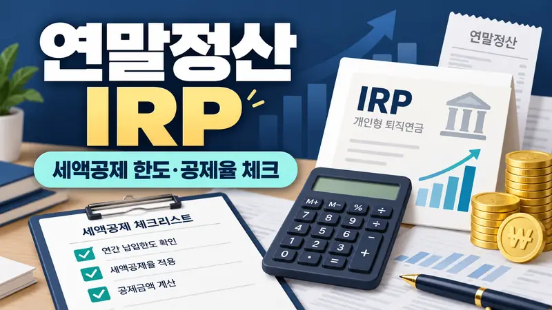 IRP 세액공제 한도와 연말정산 납입액 확인을 표현한 금융 이미지