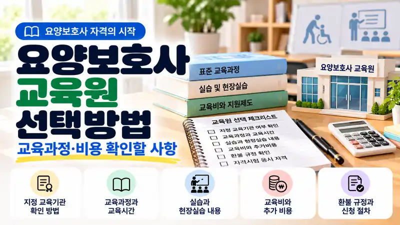 요양보호사 교육원 선택방법과 교육과정 교육비용 확인사항을 안내하는 대표 이미지