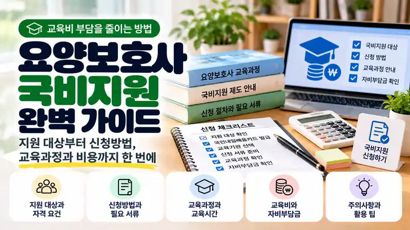 요양보호사 국비지원 대상과 교육비 및 신청방법 확인사항을 안내하는 대표 이미지