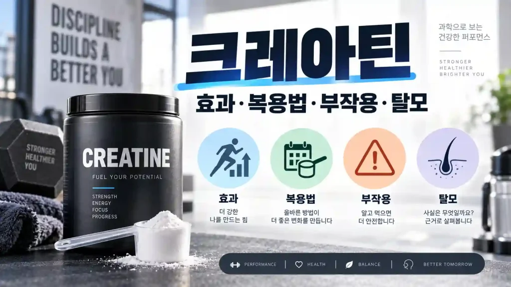 크레아틴 효과 복용법 부작용 탈모를 한눈에 정리한 대표 이미지