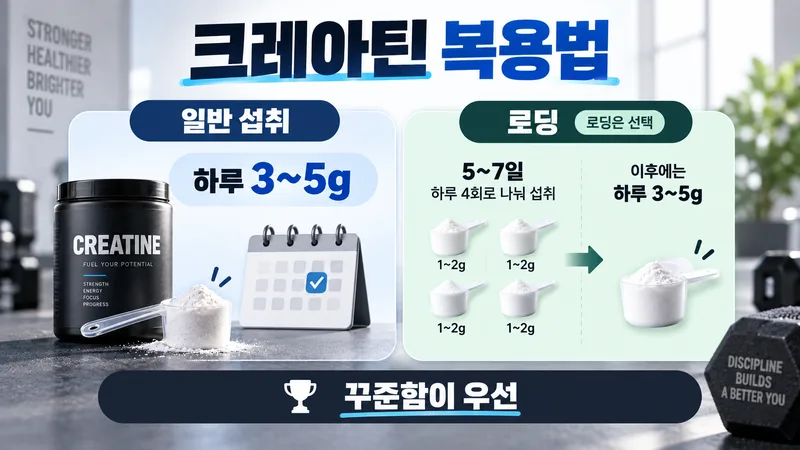 크레아틴 하루 3~5g 일반 섭취와 로딩 방법을 비교한 이미지