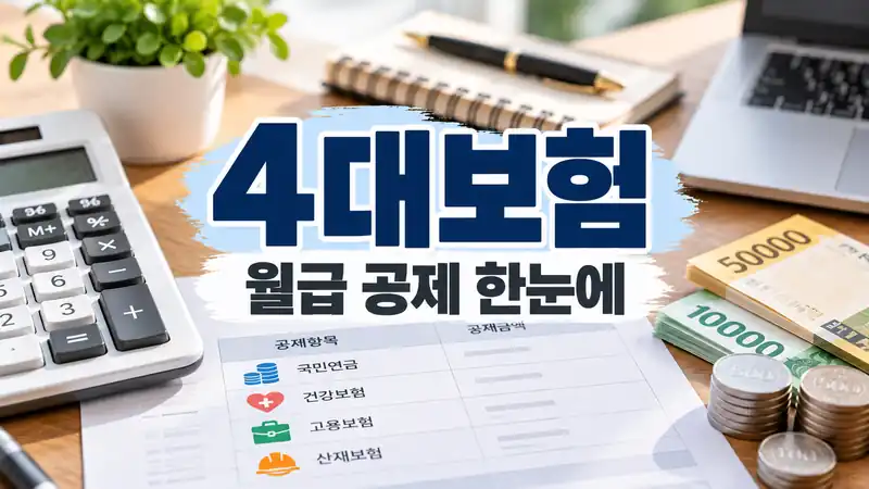 4대보험 월급 공제와 근로자 부담을 설명하는 급여 이미지