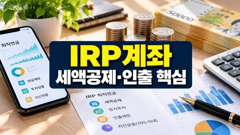 IRP계좌 세액공제와 중도인출 및 투자제한을 설명하는 금융 이미지