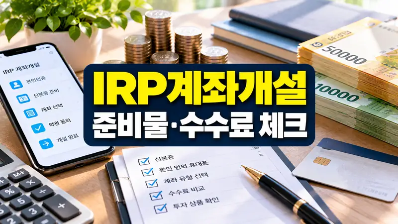 IRP계좌개설 준비물과 수수료 및 금융회사 선택 기준을 설명하는 금융 이미지