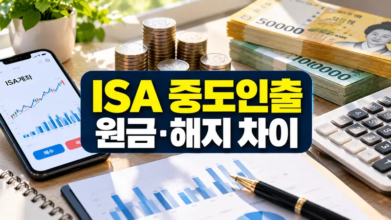 ISA 중도인출 원금 범위와 재납입 및 중도해지 차이를 설명하는 금융 이미지