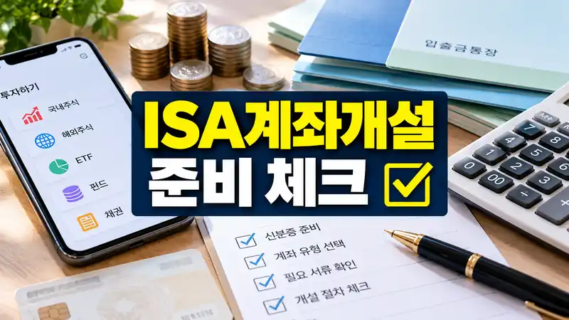 ISA계좌개설 준비물과 중개형 선택 절차를 설명하는 금융 이미지