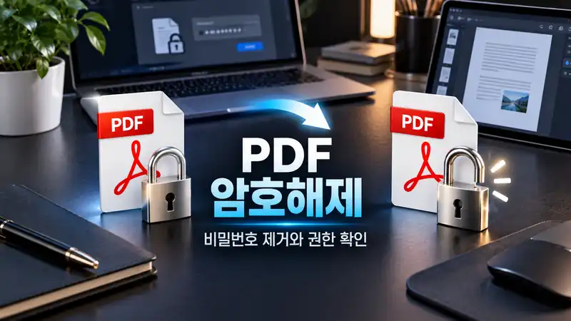 PDF 암호해제 비밀번호 제거와 권한 제한 확인을 표현한 자물쇠 문서 이미지