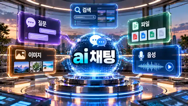 ai 채팅 질문 검색 파일 이미지 음성 기능을 비교하는 미래형 대화 관제 화면