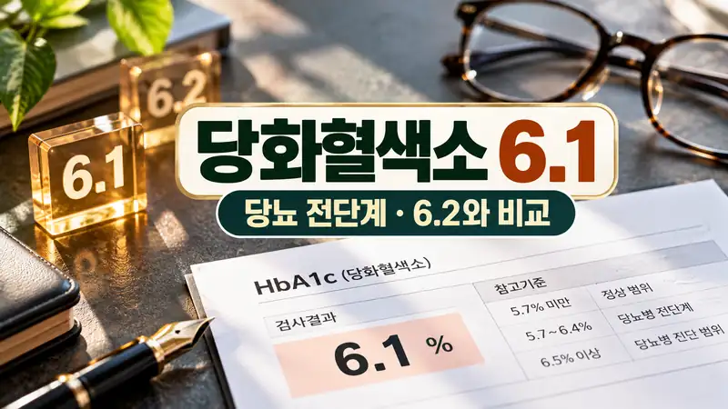 당화혈색소 6.1 결과지와 전단계 해석을 보여주는 실사 이미지