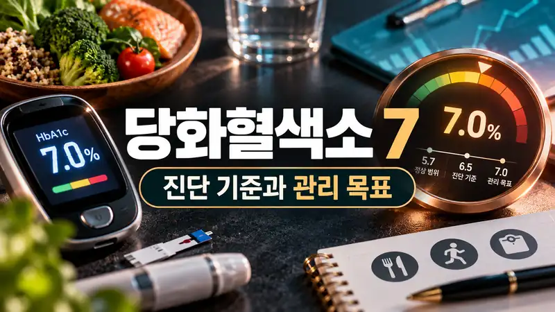 당화혈색소 7 진단 기준과 치료 목표의 차이를 설명하는 검사 안내 이미지