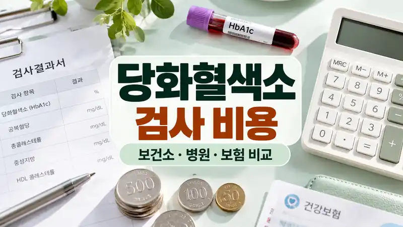당화혈색소 검사 비용 비교를 나타내는 계산기와 검사결과지 실사 이미지