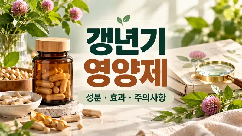 갱년기 영양제 성분을 살펴보는 콩과 식물 원료 및 캡슐의 실사 이미지