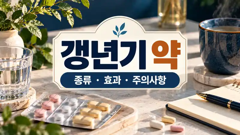 갱년기 약 종류와 효과 및 주의사항을 보여주는 처방약과 노트의 실사 이미지
