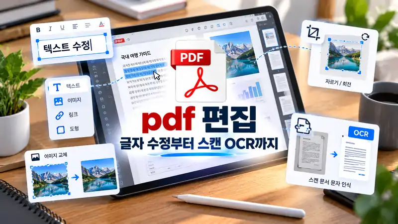 pdf 편집 기존 글자 수정과 스캔 문서 작업을 표현한 실사형 문서 이미지