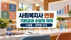 사회복지사 연봉 기본급과 수당의 차이를 설명하는 복지시설 급여 분석 공간 실사 이미지
