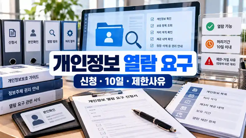 개인정보 열람 요구 신청방법 처리기한과 제한사유를 보여주는 개인정보 문서 이미지