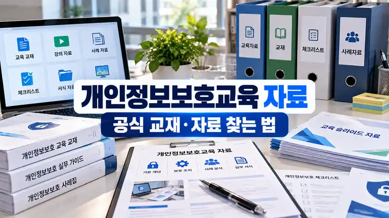 개인정보보호교육 자료 공식 교재와 교육자료를 찾는 방법을 보여주는 자료실 이미지