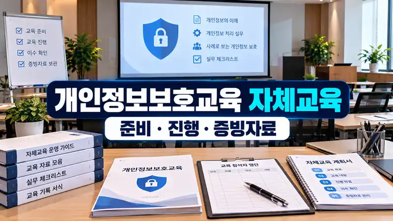 개인정보보호교육 자체교육 준비 진행 증빙자료를 보여주는 사내 교육장 이미지