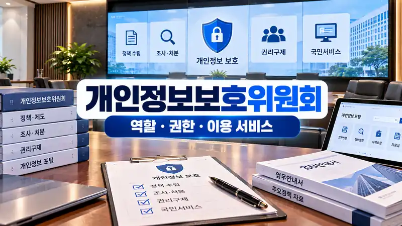 개인정보보호위원회 역할 권한과 개인정보 포털 이용 서비스를 보여주는 정부기관 이미지
