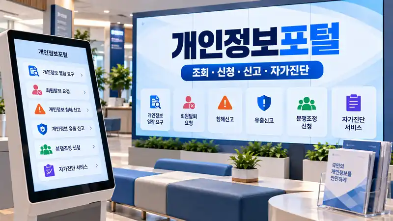 개인정보포털 조회 신청 신고 자가진단 서비스를 보여주는 공공서비스 키오스크 이미지