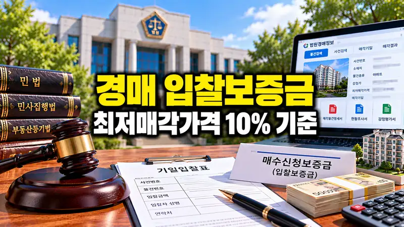 경매 입찰보증금의 10% 기준과 준비 방법을 보여주는 법원 경매 이미지