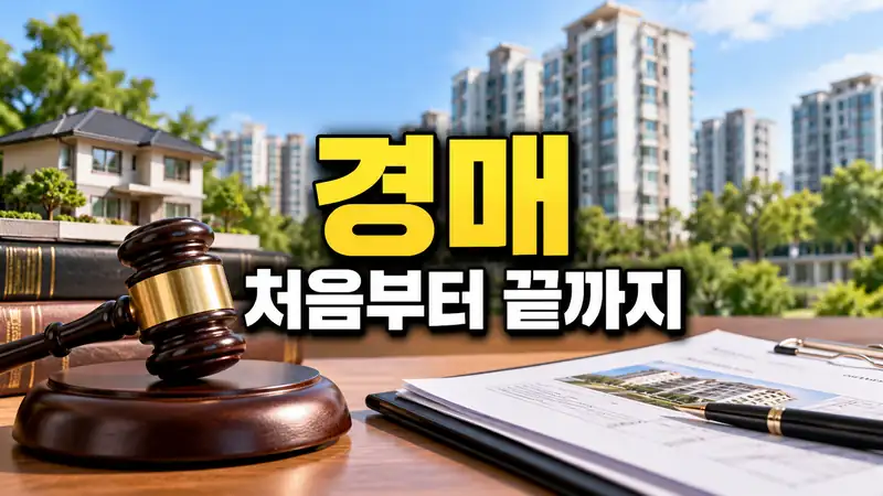 경매 절차와 권리분석 흐름을 보여주는 부동산 법원 이미지