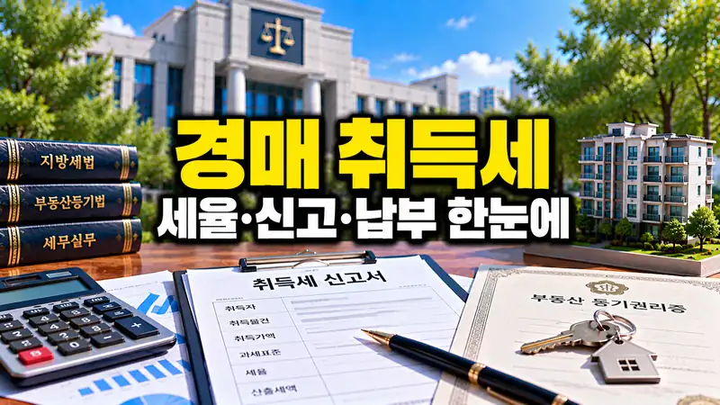 경매 취득세의 세율과 신고기한 및 등기비용을 계산하는 부동산 세금 이미지
