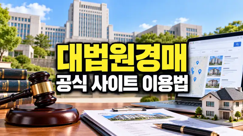 대법원경매 공식 사이트에서 물건과 사건을 조회하는 모습을 표현한 법원 부동산 이미지