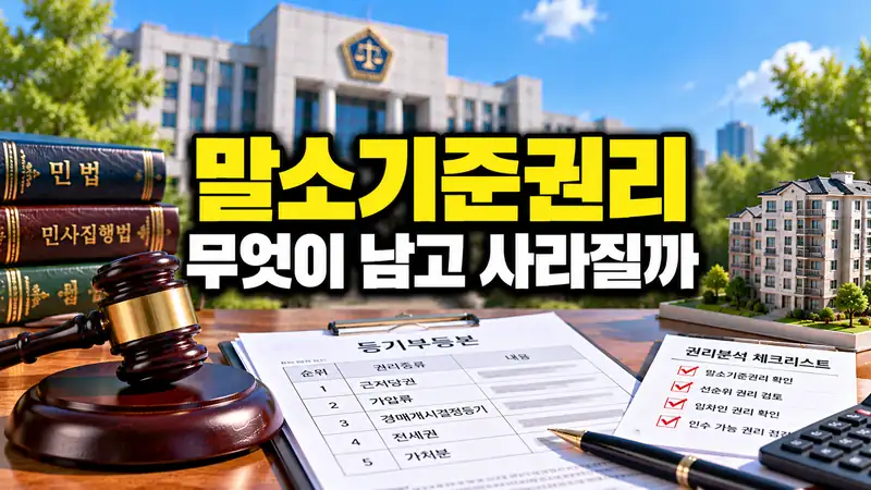말소기준권리를 기준으로 선순위와 후순위 권리를 비교하는 부동산 경매 이미지