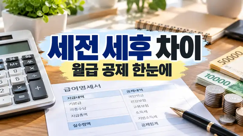 세전 세후 차이와 월급 공제 구조를 보여주는 급여명세서 이미지