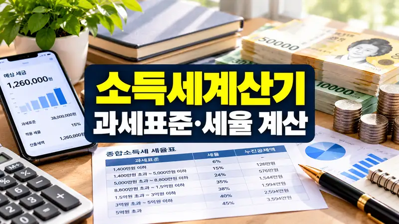 소득세계산기 과세표준과 세율 및 누진공제로 세금을 계산하는 금융 이미지