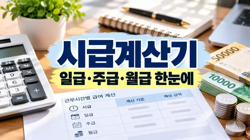 시급계산기 일급 주급 월급과 주휴수당 계산 방법을 보여주는 급여 이미지