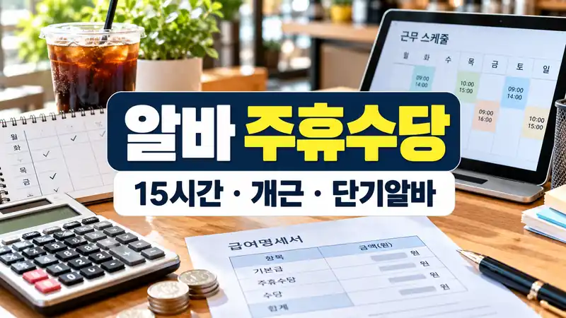 알바 주휴수당 15시간 개근 단기알바 기준을 설명하는 급여 이미지