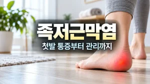 족저근막염 첫발 통증과 발뒤꿈치 관리 주제를 표현한 실사형 대표이미지