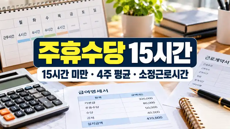 주휴수당 15시간 미만 4주 평균 소정근로시간 기준을 설명하는 급여 이미지
