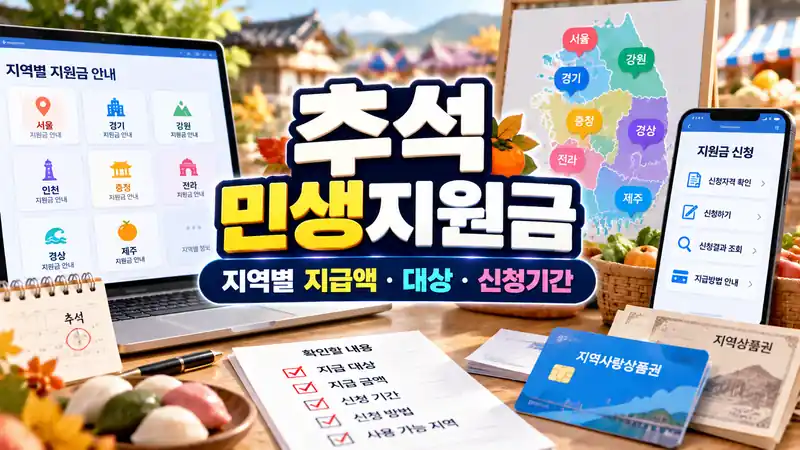 추석 민생지원금 지역별 지급액과 대상, 신청기간을 안내하는 실사형 대표 이미지