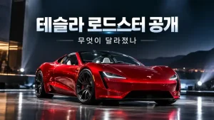 테슬라 로드스터 공개 소식을 표현한 붉은 전기 스포츠카 콘셉트 이미지