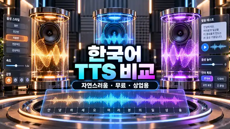 한국어 TTS 비교 자연스러움 무료 상업용 선택 기준을 보여주는 음성 테스트 화면