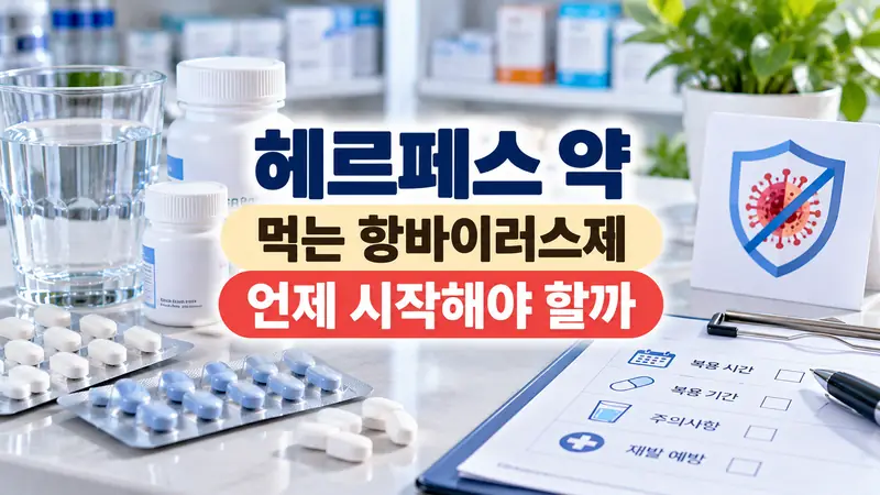 헤르페스 약 먹는 항바이러스제 치료 시점과 복용 기준을 설명하는 약국 이미지